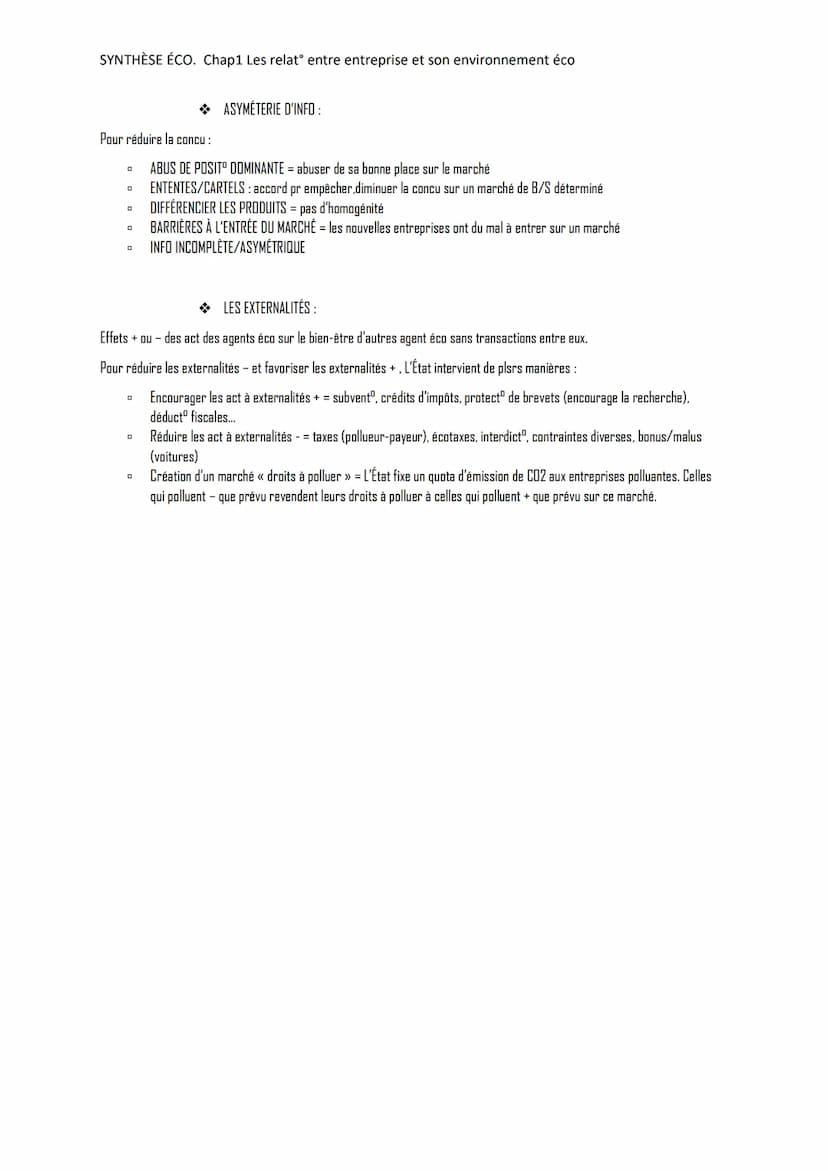 SYNTHÈSE ÉCO. Chap1 Les relatᵒ entre entreprise et son environnement éco
Prix
px
O
0
0
A) PRINCIPAUX AGENTS ÉCO SUR LES MARCHÉS :
LES AGENTS