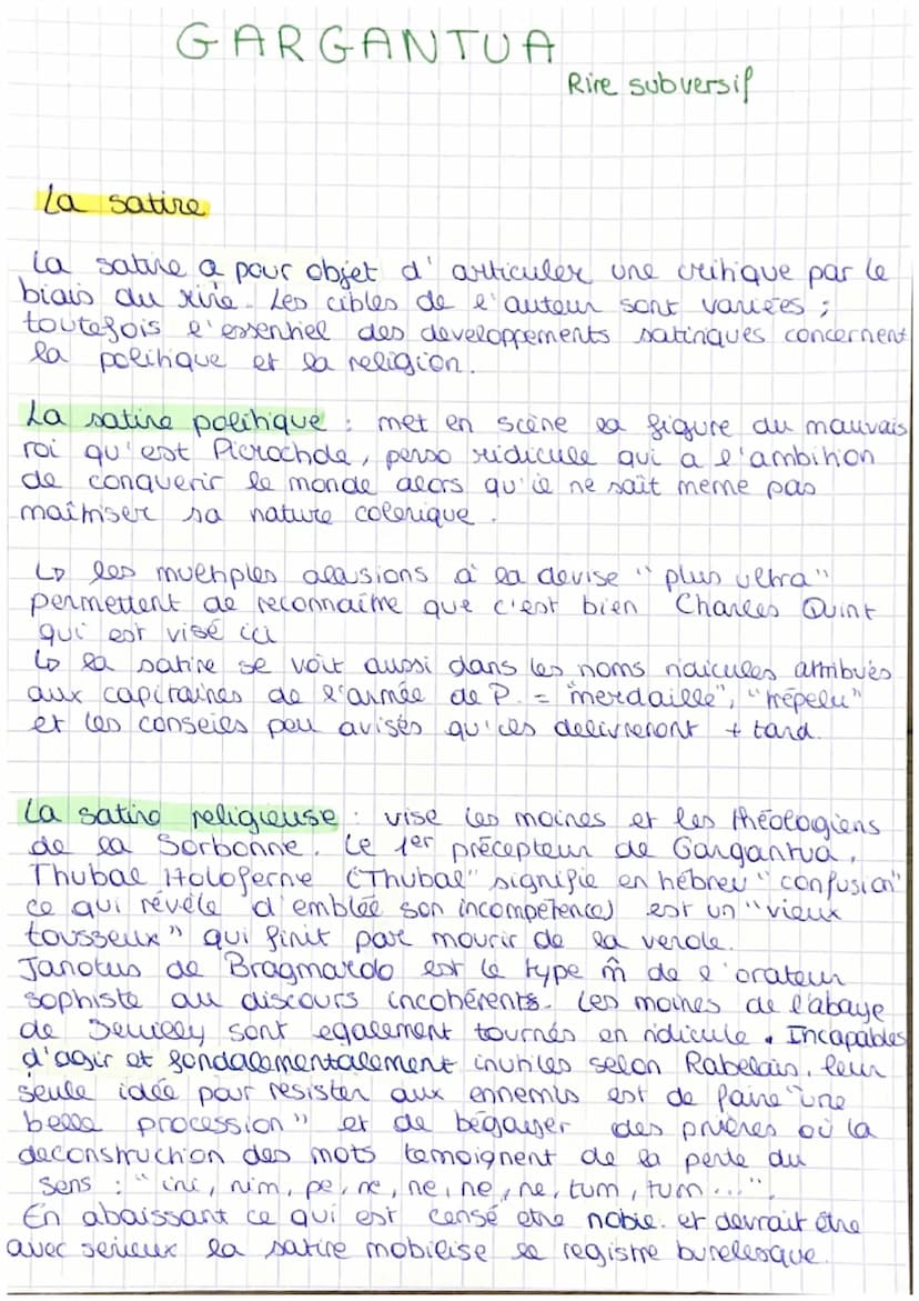 GARGANTUA
Formes de comiques.
Rabelais mobilise une grande diversité de procédés
et de registres comiques qui participent à l'agrément
de le