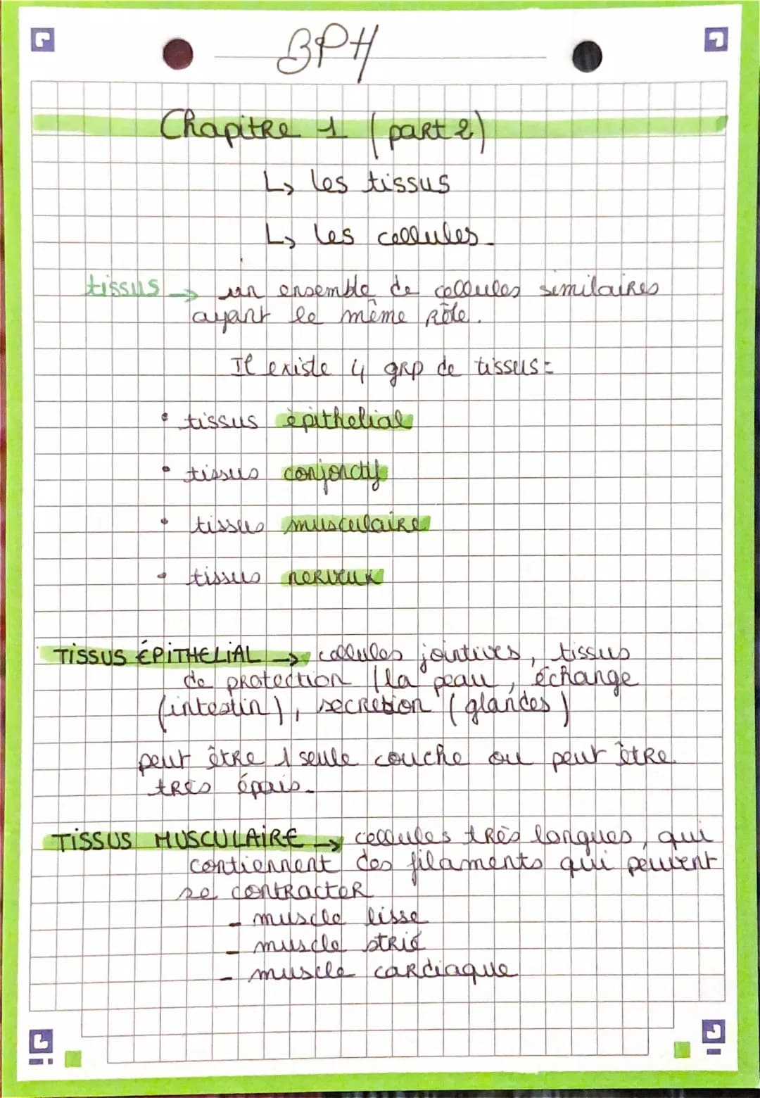 les tissus et cellules 