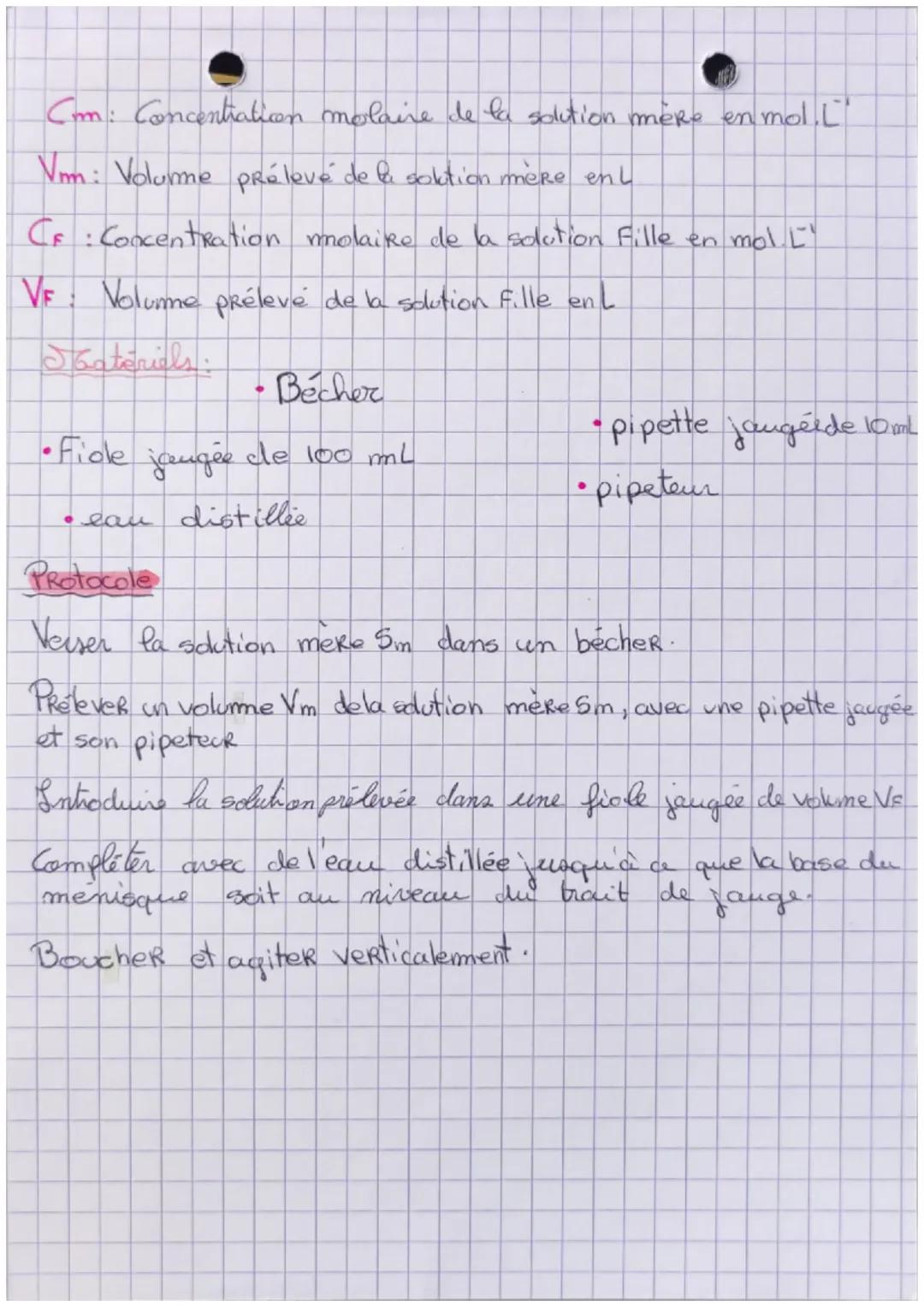 DILUTION
Solvant: espèce majoritaire de la solution, c'est un
liquide que dissout le soluté
Soluté: espèce solide ou gazeuse dissoute par un