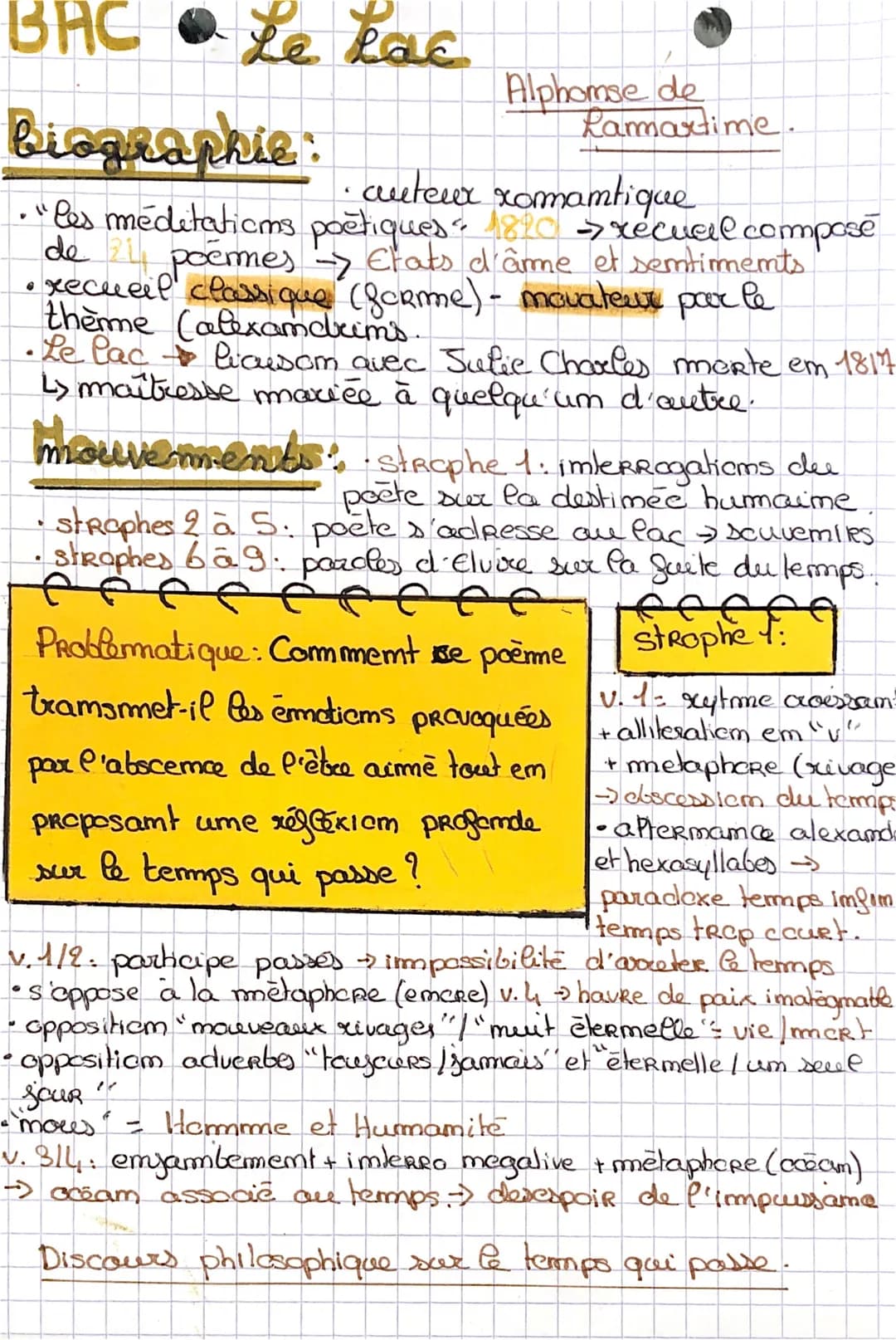 BAC • Le Lac
biographie:
auteux romantique
"les méditations poètiques < 1820 → récueil composé
de 21 poemes Etats d'âme et sentiments
✔
Alph