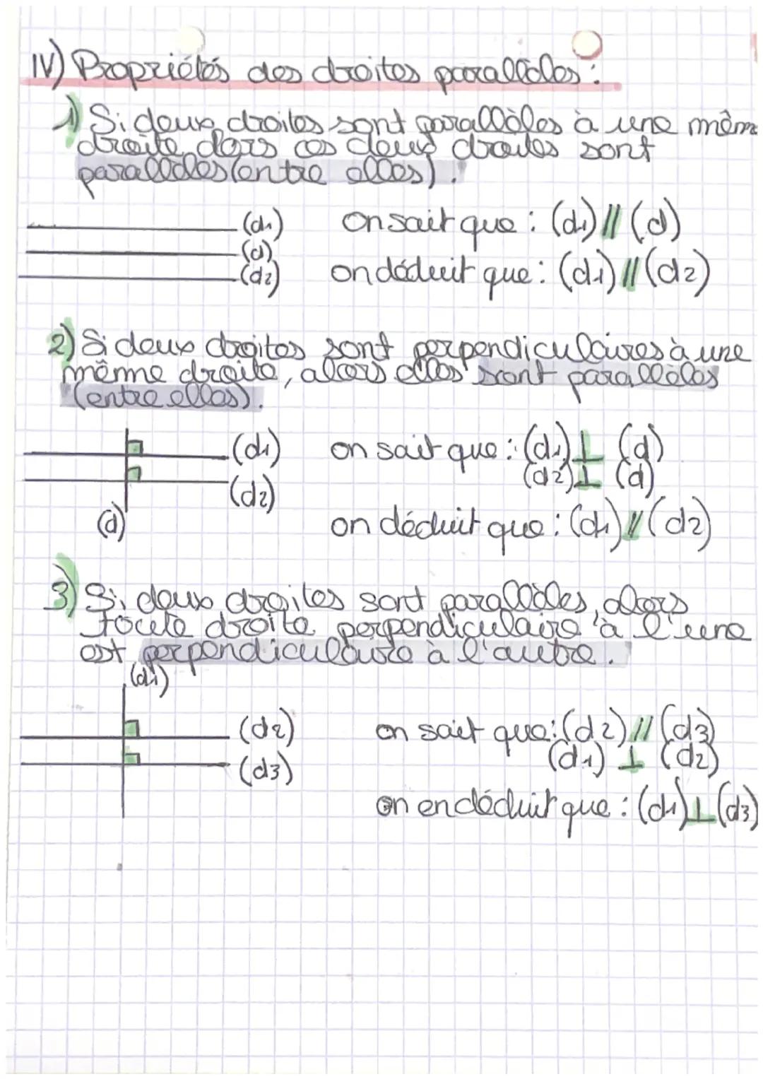 # DROITES

1) Droites parallèles:

(d)

(d')

Ellos ne se coupent jamais.
Elle se note: (d) // (d')

1) Droites soccantes:

(d)

Elles se co