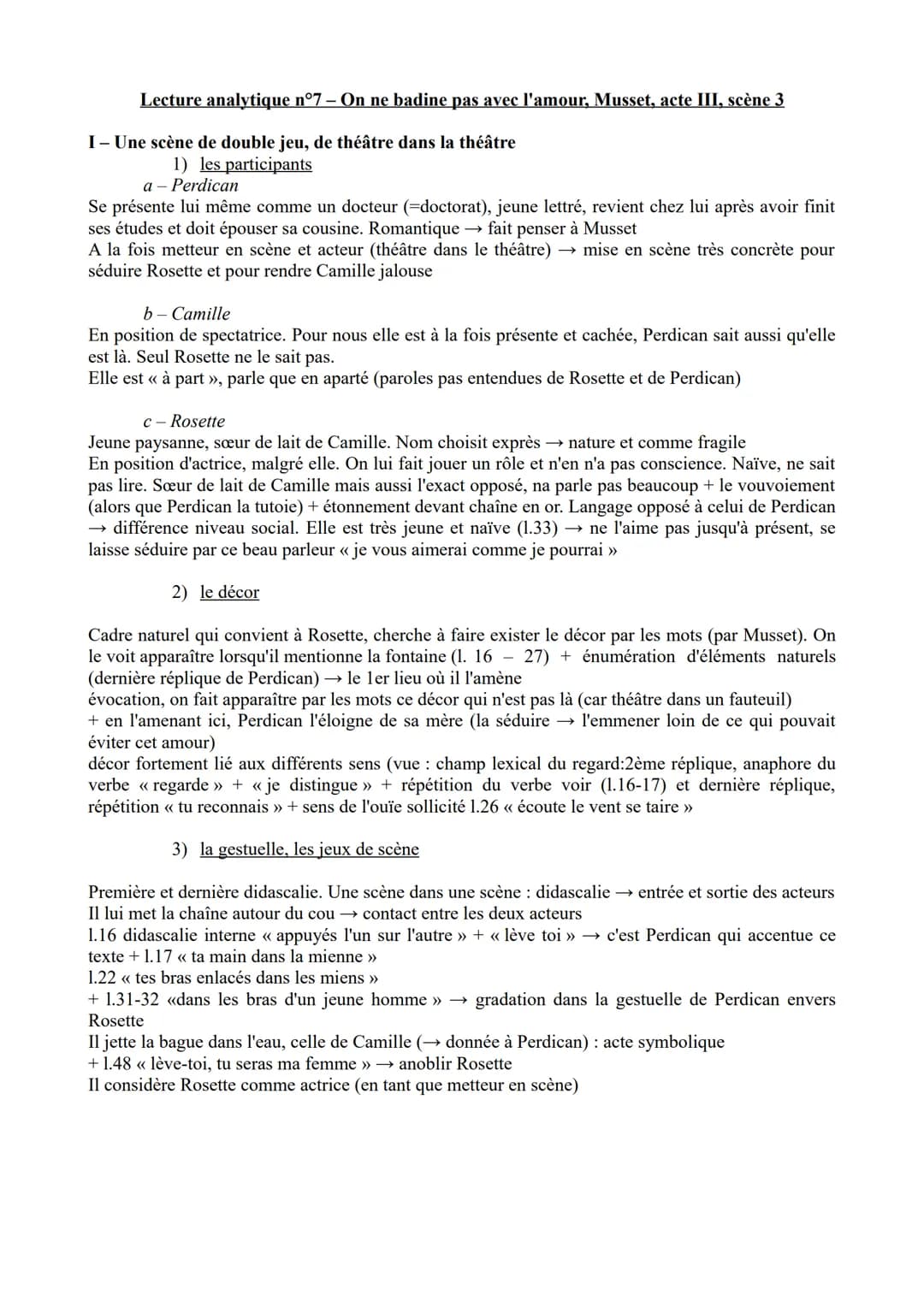 Lecture analytique n°7 – On ne badine pas avec l'amour, Musset, acte III, scène 3
I- Une scène de double jeu, de théâtre dans la théâtre
1) 
