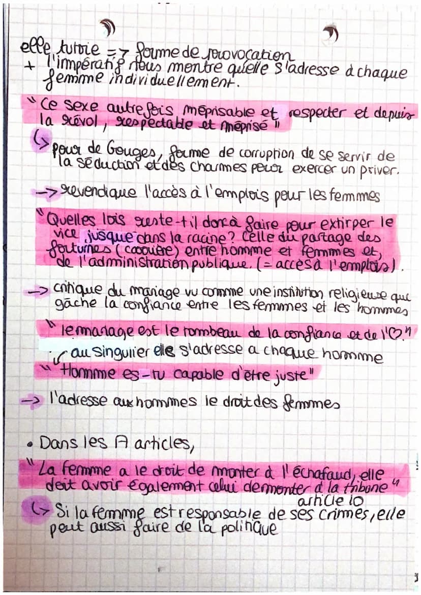 Clympe de
Gouges
femme le lettre, dramaturge, romancière, auteure
de pamplets (texte court violent et attaquant des
institutions ou des pers