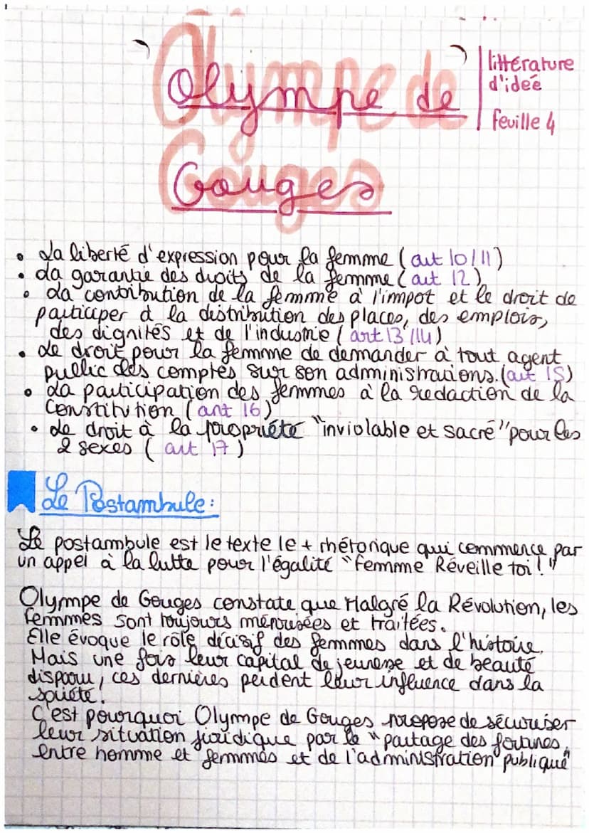 Clympe de
Gouges
femme le lettre, dramaturge, romancière, auteure
de pamplets (texte court violent et attaquant des
institutions ou des pers