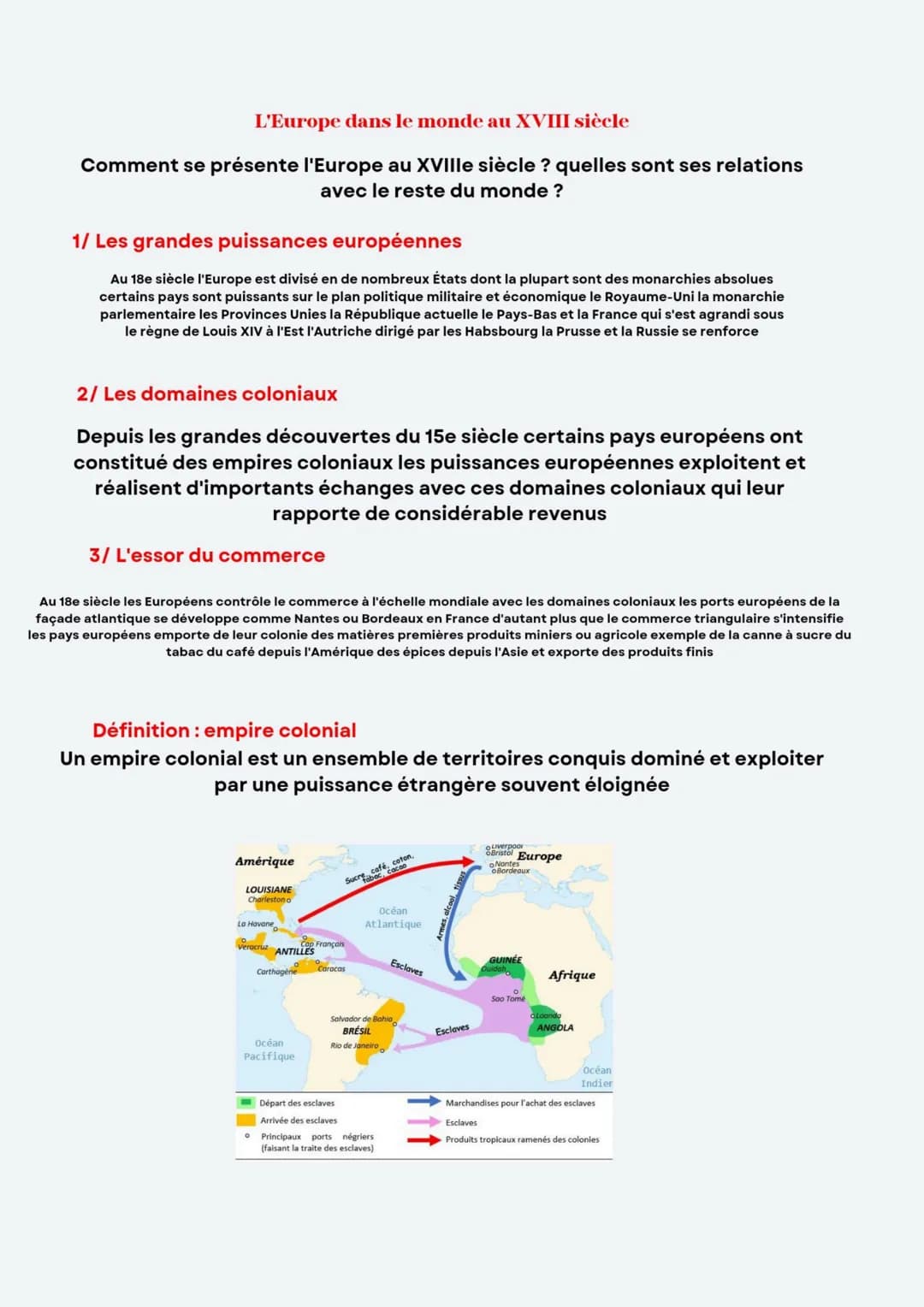 L'Europe dans le monde au XVIII siècle
Comment se présente l'Europe au XVIIIe siècle ? quelles sont ses relations
avec le reste du monde ?
1