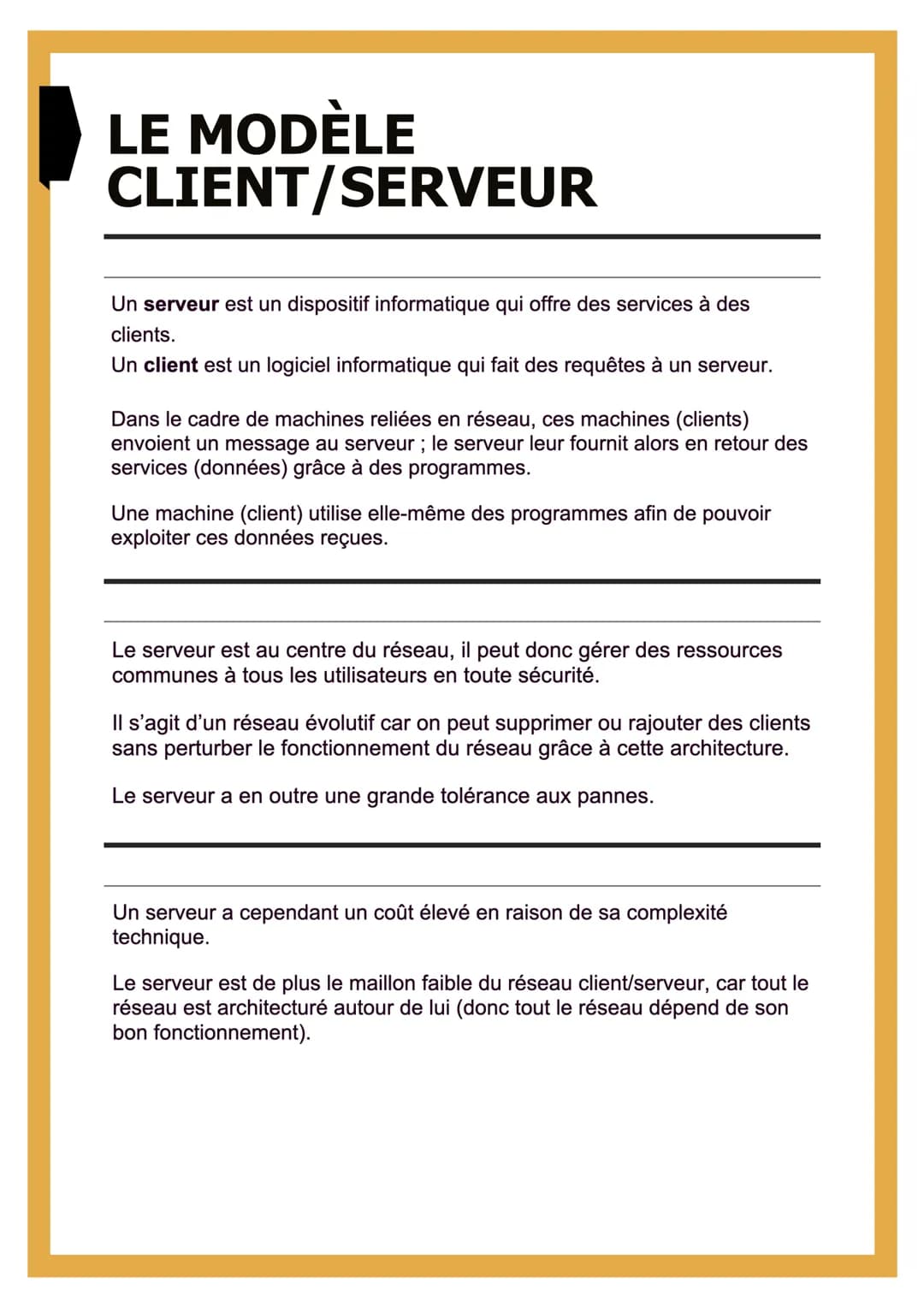 LE MODÈLE
CLIENT/SERVEUR
Un serveur est un dispositif informatique qui offre des services à des
clients.
Un client est un logiciel informati