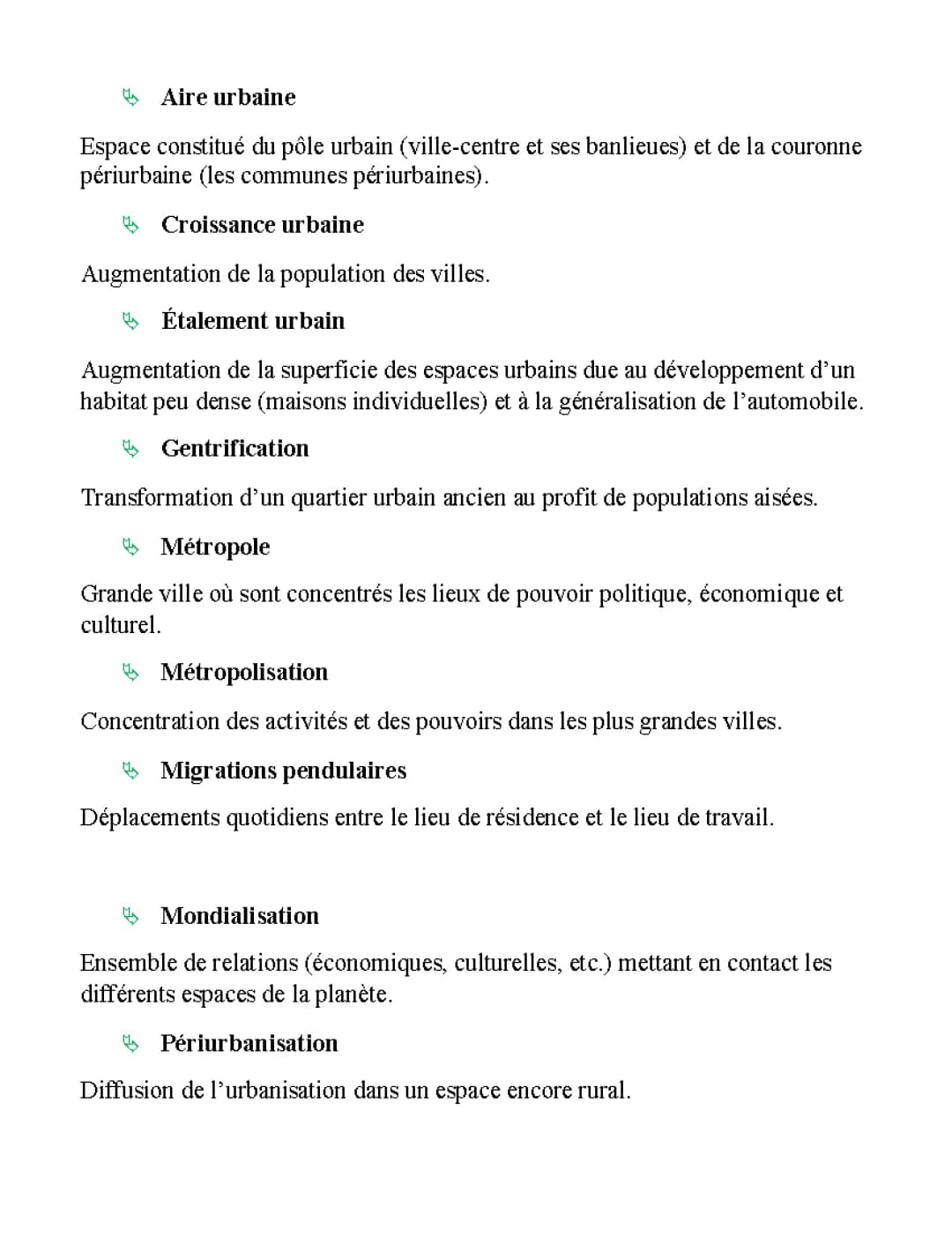 Définition et Carte Aires Urbaines
