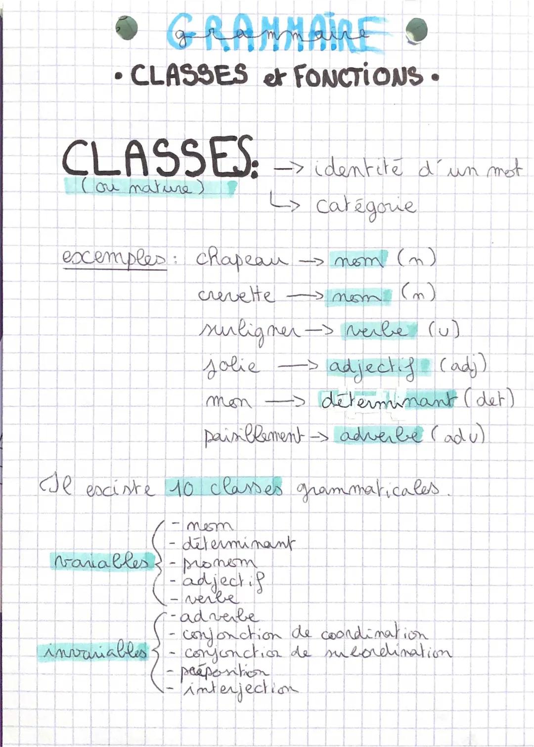 Grammaire : Classes et fonctions