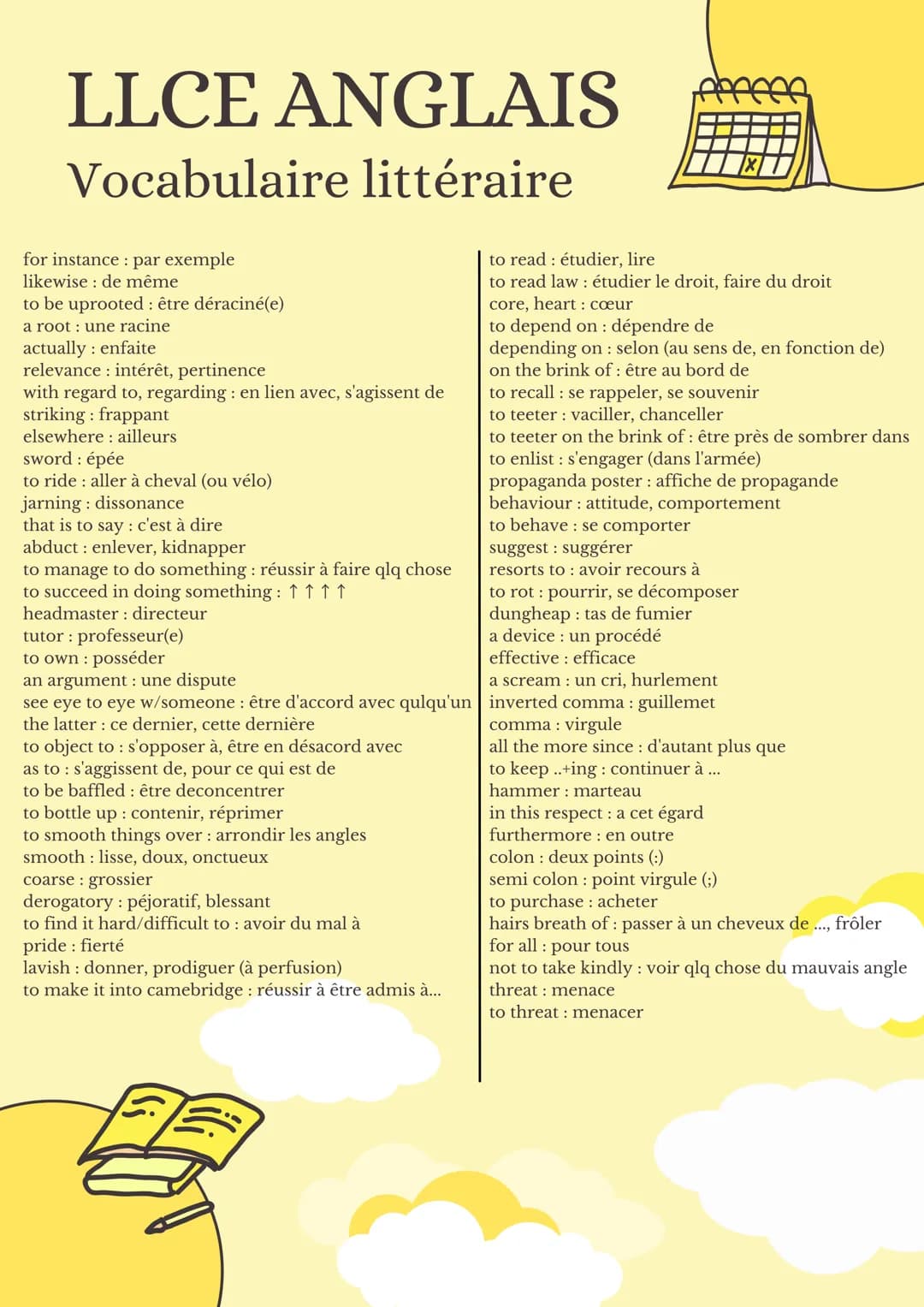 LLCE ANGLAIS
Vocabulaire littéraire
for instance : par exemple
likewise : de même
to be uprooted : être déraciné(e)
a root : une racine
actu