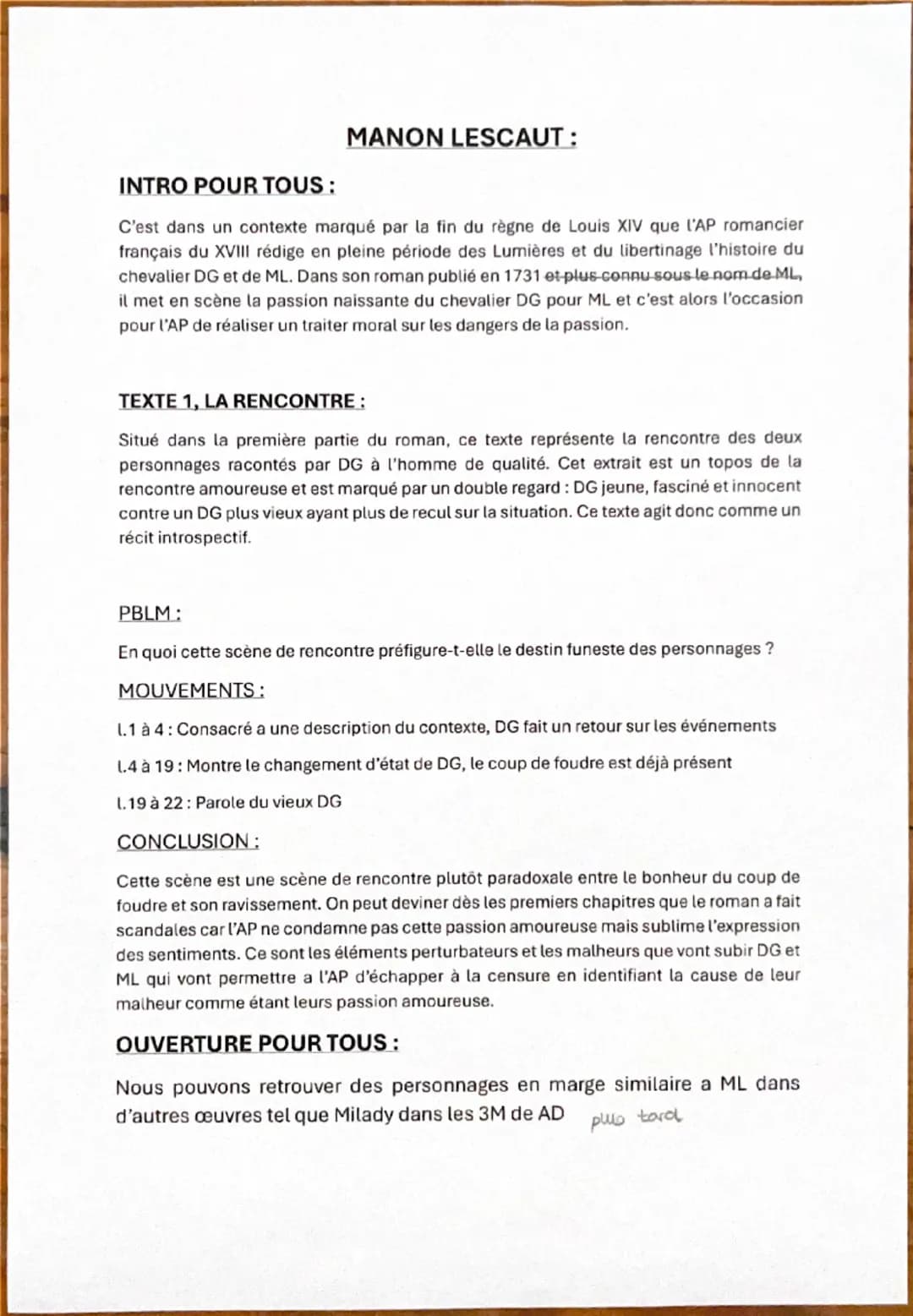 INTRO POUR TOUS :
MANON LESCAUT:
C'est dans un contexte marqué par la fin du règne de Louis XIV que l'AP romancier
français du XVIII rédige 
