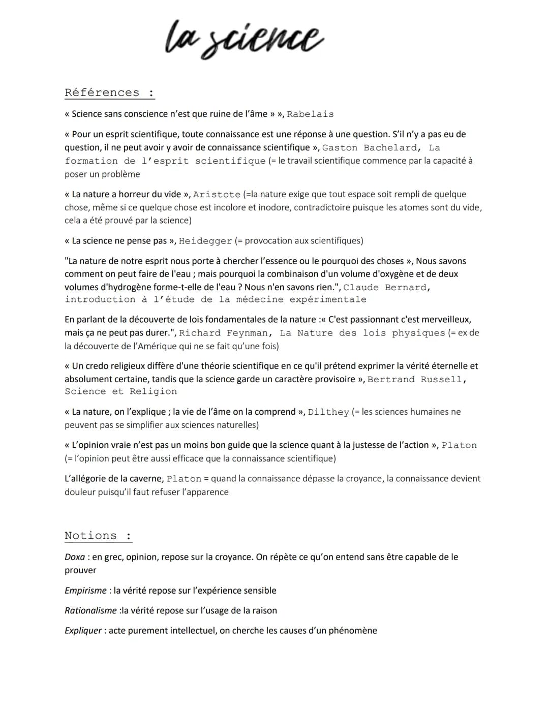 la science
Références :
<< Science sans conscience n'est que ruine de l'âme »> »>, Rabelais
<< Pour un esprit scientifique, toute connaissan