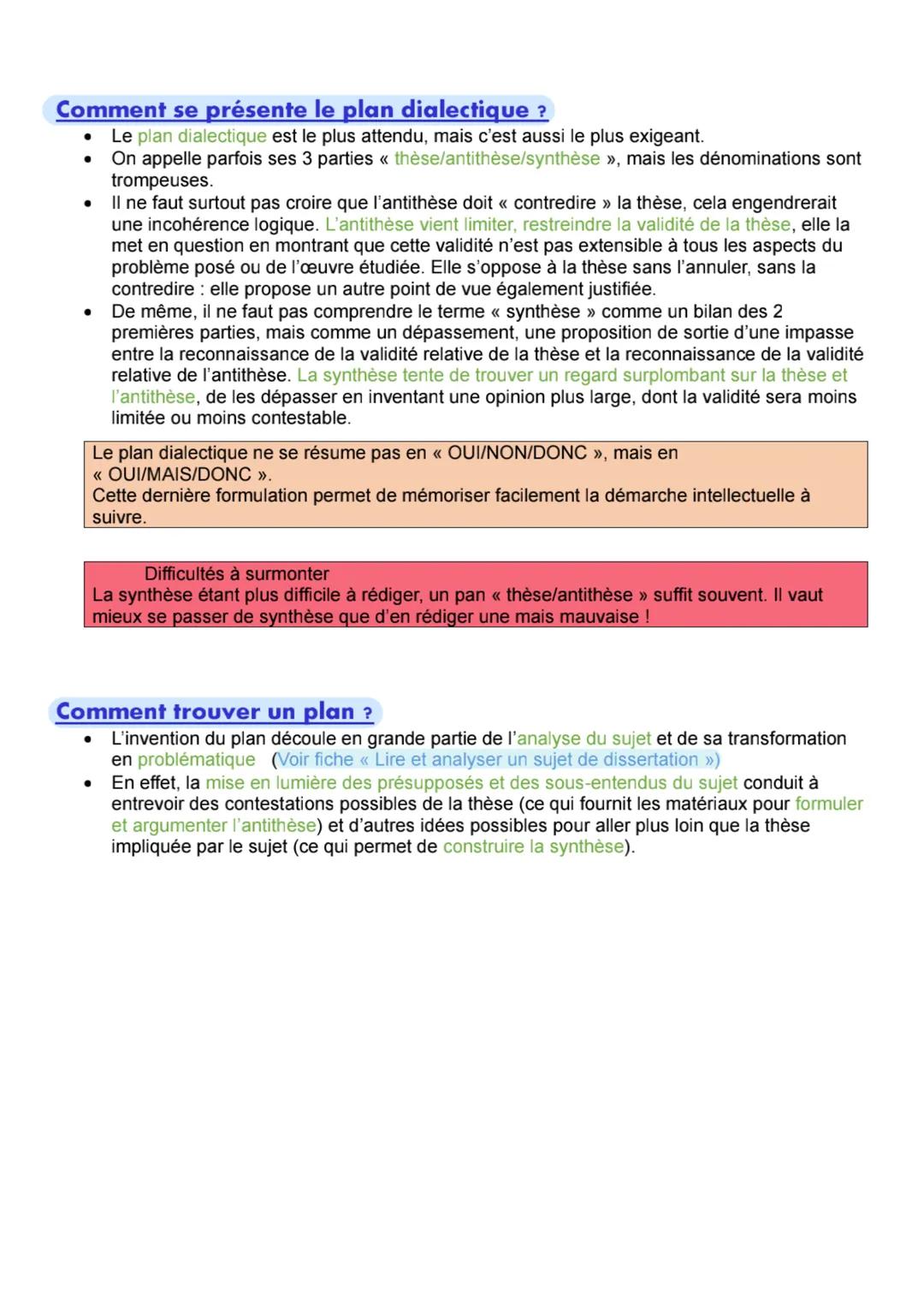 # Français
Bâtir le plan d'une dissertation

Qu'est-ce qu'un plan ?

- Le plan est la structure, le squelette de la dissertation. Il permet 