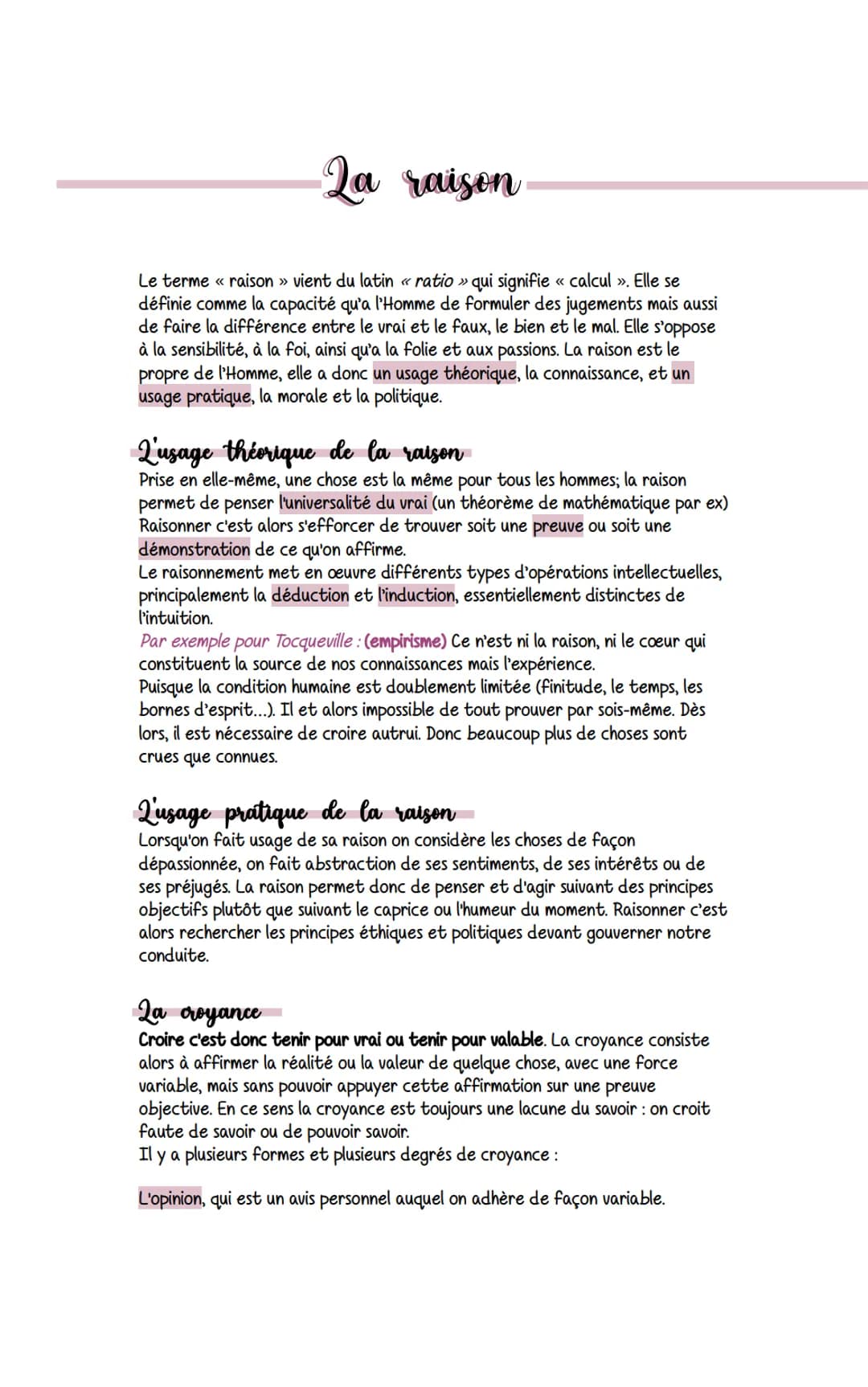 Qa raison
Le terme «< raison » vient du latin « ratio » qui signifie «< calcul »>. Elle se
définie comme la capacité qu'a l'Homme de formule