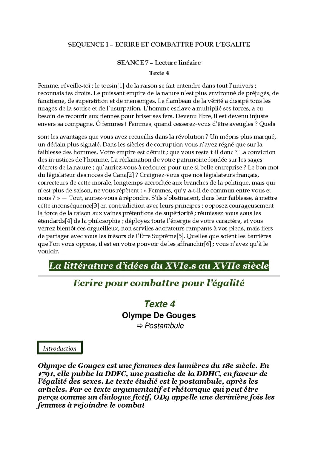 Découvrir Olympe de Gouges: Préambule et Postambule de la DDFC