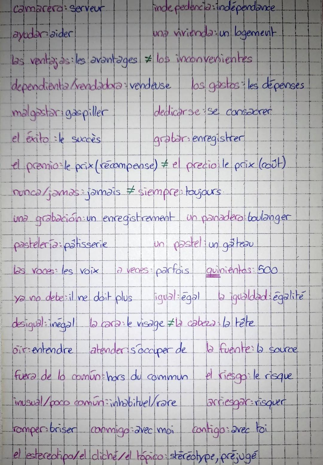 curar: saigner

los pajóros les oiseaux

dinero: argent

tarea une täche

los demás: les autres

lejos loin #cerca:près

despues: après, ens