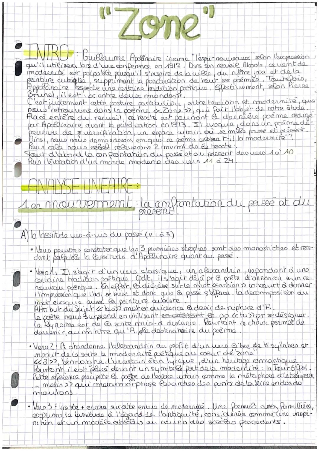 # "Zone"

INTRO: Guillaume Paulinaire incarne "lesprit nouveaux selon l'expression
qu'il utilisera brs d'une conference en 1917. Dans son re