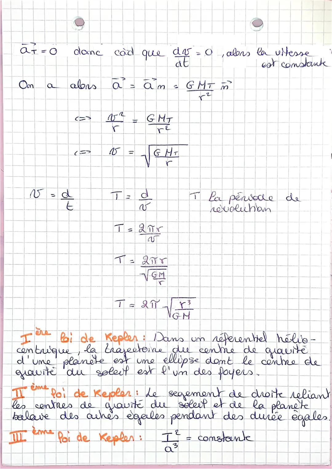 Physique
Referentiel:
T
^
Systeme: satellite
Forees: on neglige les autres forces exercée
sen le systeme an
a done
EFeat = Fils
ème
(
=>
(=>