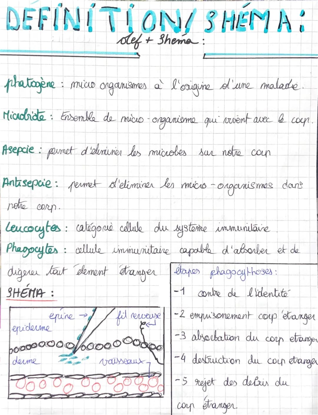 DEFINITION SHEMA:
olef + Shema:
phatogène : micio organismes à l'origine d'une maladie.
a
Micidriote: Ensemble de micro-organisme qui vivent