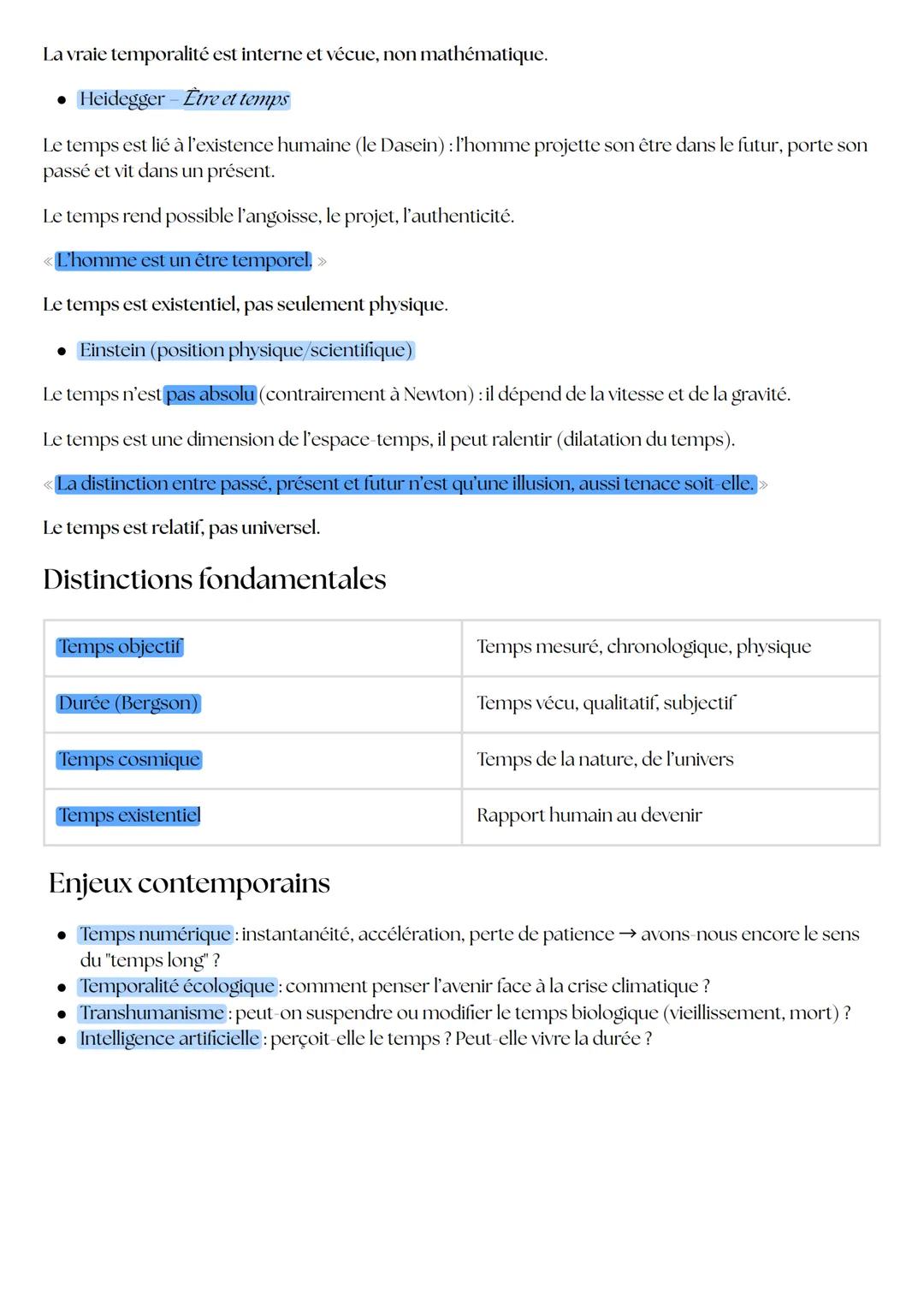 Temps
Le temps est une notion fondamentale de l'expérience humaine. Il peut être :
• Subjectif: vécu intime (durée, attente, souvenirs, ango