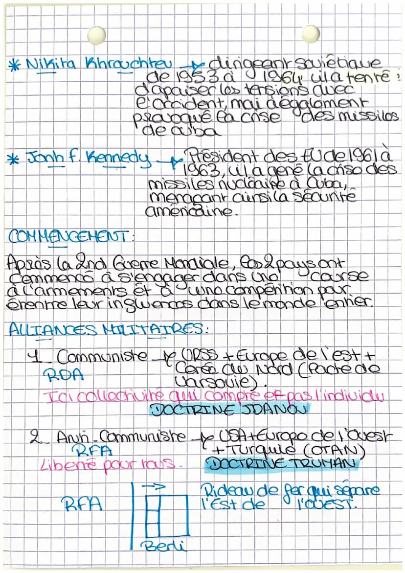 1
+
HISTOIRE
Guerre froide~
DATES.
* 1955
* 1949
T
DEFINITIONS.
* Bipolaire - Un monde arganisé autour de 2 puissances
* Multipolaire
(aprés