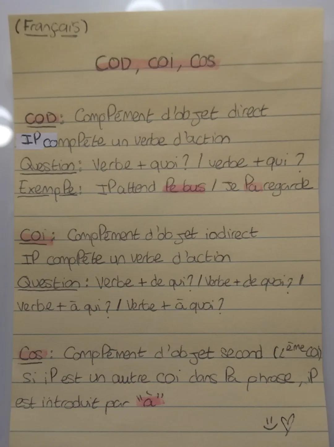 Comprendre le COD, COI, et COS en Français