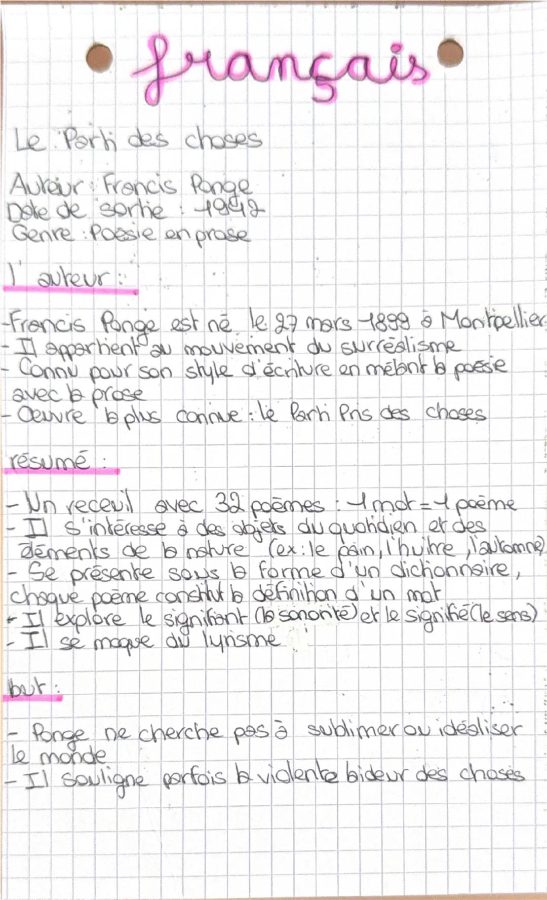 • français
Le Porti des choses
Auteur Francis Ponge
Dole de sortie 1992
Genre: Poesie en prose
I'auteur:
-Francis Ponge est né le 27 mars 18