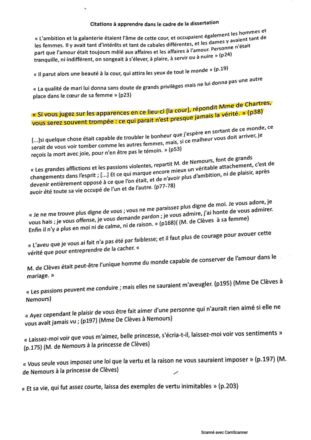 Citations à apprendre dans le cadre de la dissertation
<< L'ambition et la galanterie étaient l'âme de cette cour, et occupaient également l
