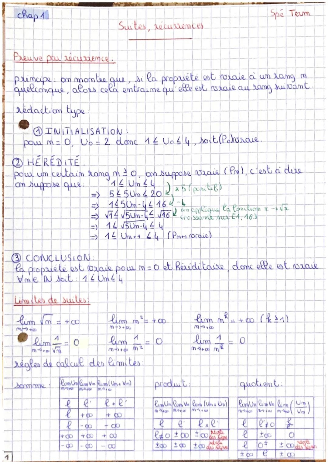 # chap 1

Spé Term

Suites, recurrences.

Preuve par récurrence.

primape. on montre que, si la propriété est vraie à un lang m
quelconque, 