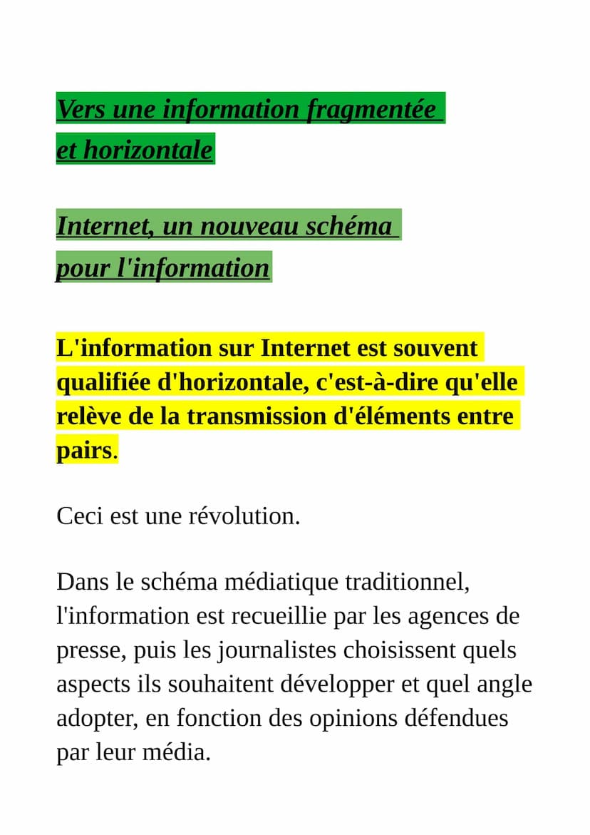 L'information à l'heure d'internet
vers une information fragmentée
et horizontale ?
Avec Internet, les pratiques de
l'information se sont pr