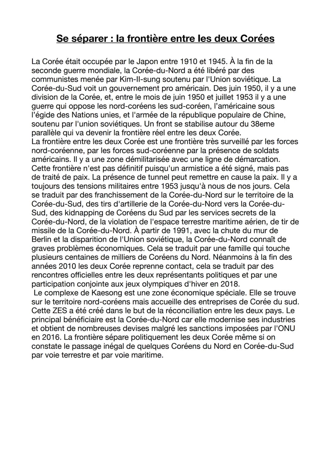 Se séparer : la frontière entre les deux Corées
La Corée était occupée par le Japon entre 1910 et 1945. À la fin de la
seconde guerre mondia