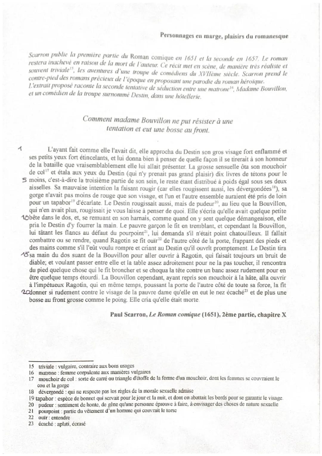 Analyse linéaire : Le roman comique - Scarron