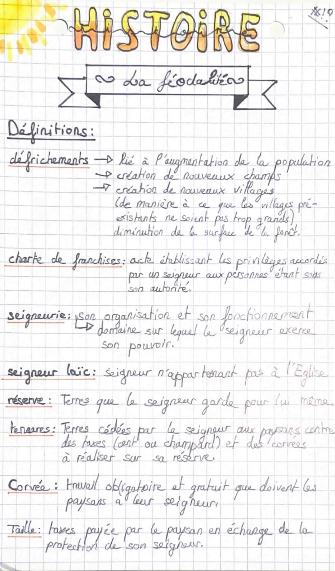 HISTOIRE
~ La féodaliko
Définitions:
défrichements - lie à l'augmentation de la population
I création de nouveaux champs
- création de nouve