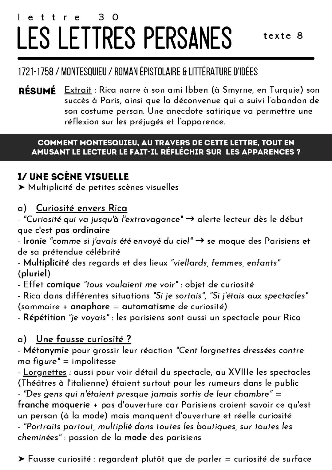 Lettre 30 Lettres persanes PDF et Analyse Linéaire de Montesquieu