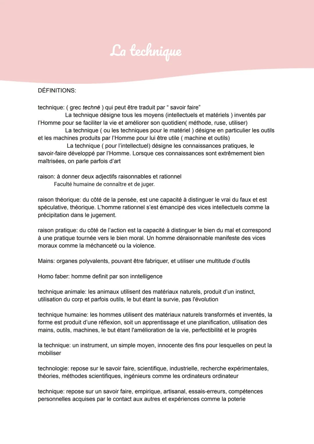 DÉFINITIONS:
La technique
technique: (grec technè ) qui peut être traduit par "savoir faire"
La technique désigne tous les moyens (intellect