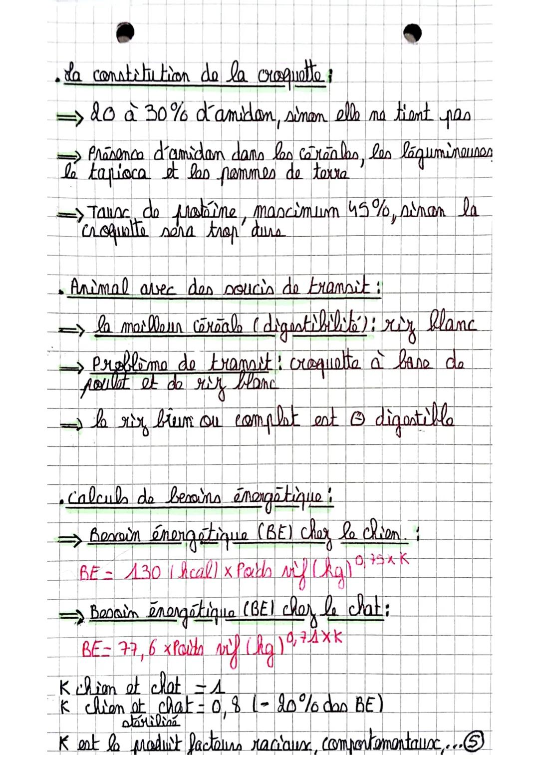 • La constitution de la croquette :
do à 30% d'amidan, sinan ells no tient pas
→ Présence d'amidan dans les carorles, les légumineuses.
le t