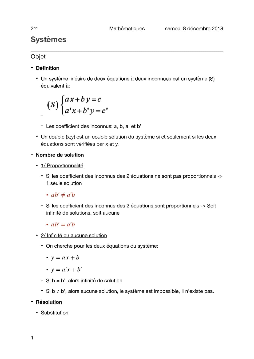 Equation et systèmes