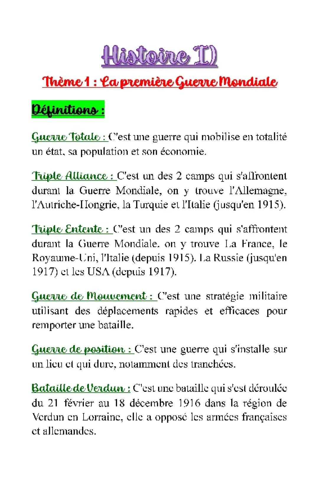 HISTOIRE - La 1ère Guerre Mondiale