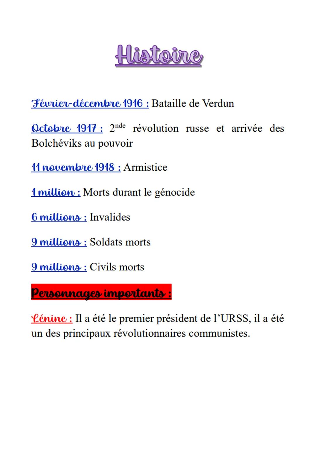 Histoire I)
Thème 1: La première Guerre mondiale
Définitions :
Guerre Totale: C'est une guerre qui mobilise en totalité
un état, sa populati