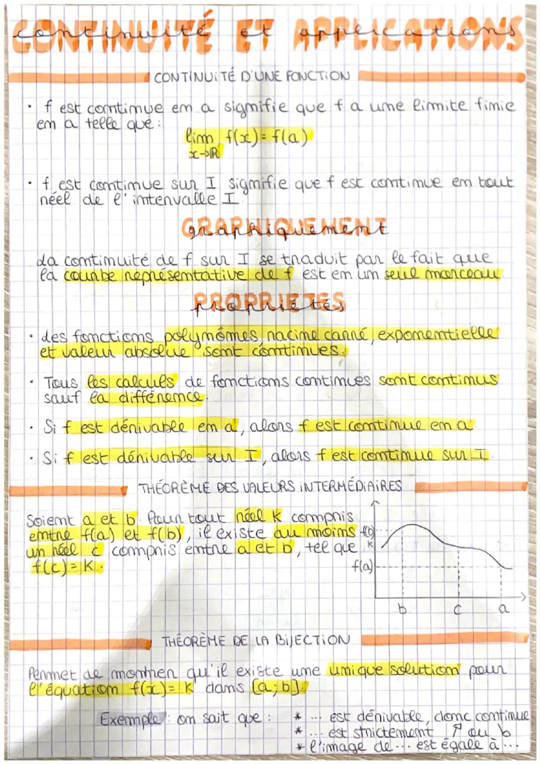 # CONTINUITE ET APPLICATIONS

CONTINUITE D'UNE FONCTION

- f est comtimue em a signifie que f a ume limite fimie
em a telle que:
$lim_{x \to