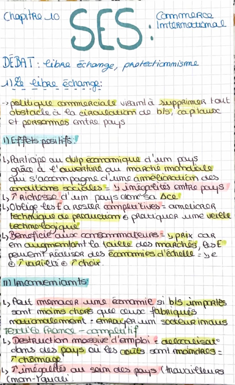 Chapitre 10
SES
Commerce
• International
DETERMINATS DES ECHANGES ENTRE PAYS:
Echanges entre pays:
Avantages productif = que des théories, q