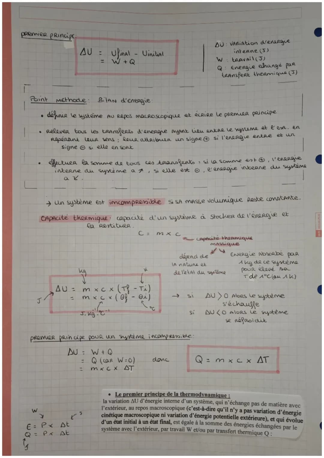 ECF 2: premier principe de la
thermodynamique et bilan
energetique
F
Isole:
Il ne peut EchangeR
ni de matière ni
d'énergie Avec l'ext.
energ