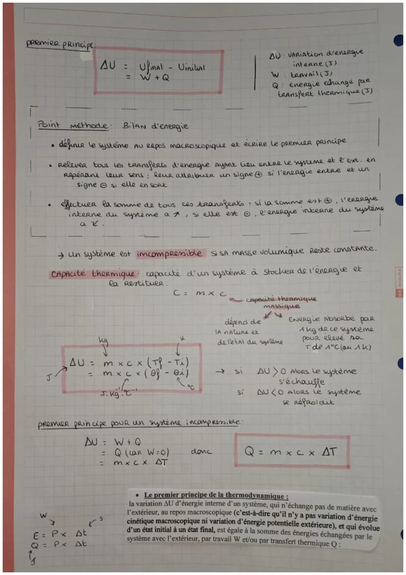 ECF 2: premier principe de la
thermodynamique et bilan
energetique
F
Isole:
Il ne peut EchangeR
ni de matière ni
d'énergie Avec l'ext.
energ