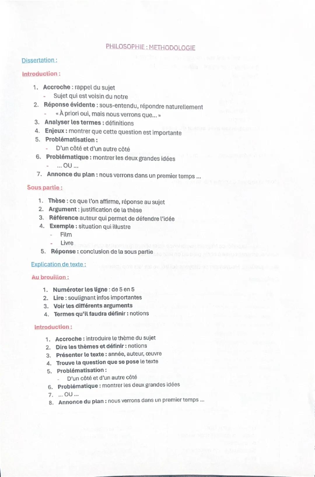PHILOSOPHIE: METHODOLOGIE
Dissertation:
introduction:
1. Accroche: rappel du sujet
Sujet qui est voisin du notre
2. Réponse évidente: sous-e
