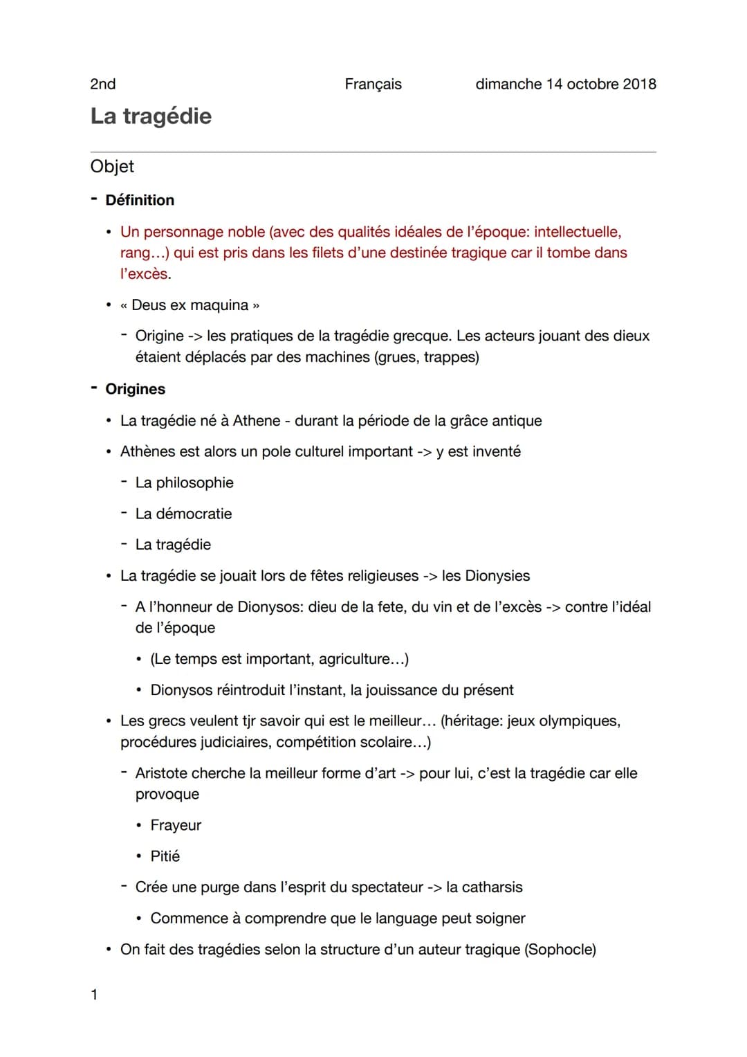2nd
La tragédie
Objet
1
●
Définition
Un personnage noble (avec des qualités idéales de l'époque: intellectuelle,
rang...) qui est pris dans 