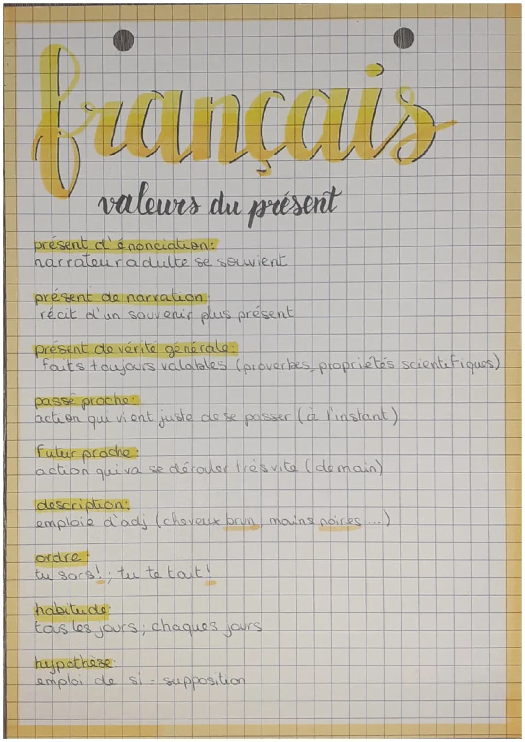 français
valeurs du présent
présent d'énonciation:
harrateur adulte se souvient.
présent de narration.
récit d'un souvenir plus présent
prés