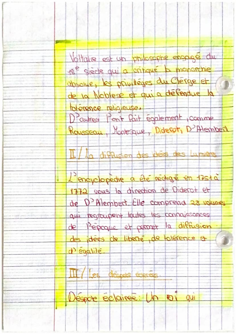 chap. 2
histoire
L'Europe des
Lumières
T! Volt dire
Ce
Voltaire, un philosophe
qu'il critique
enidage
da monarchie absolue
- L'intolérence r