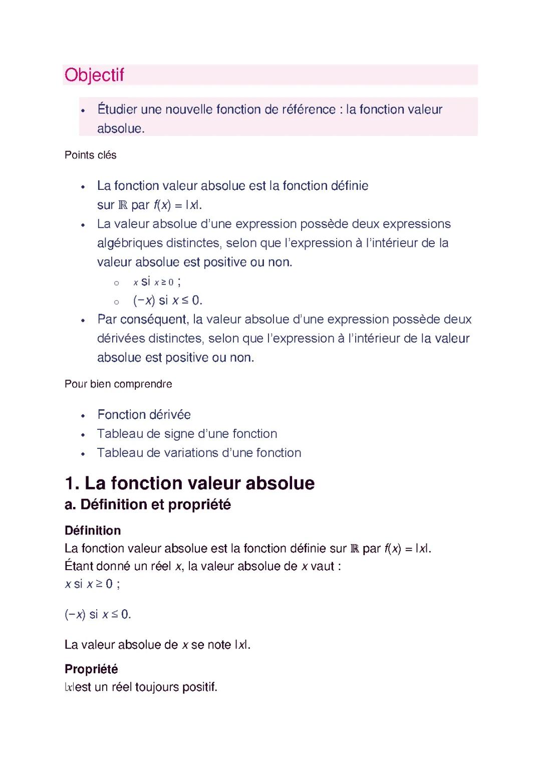 Fonction valeur absolue : courbe représentative, étude de la dérivabilité en 0