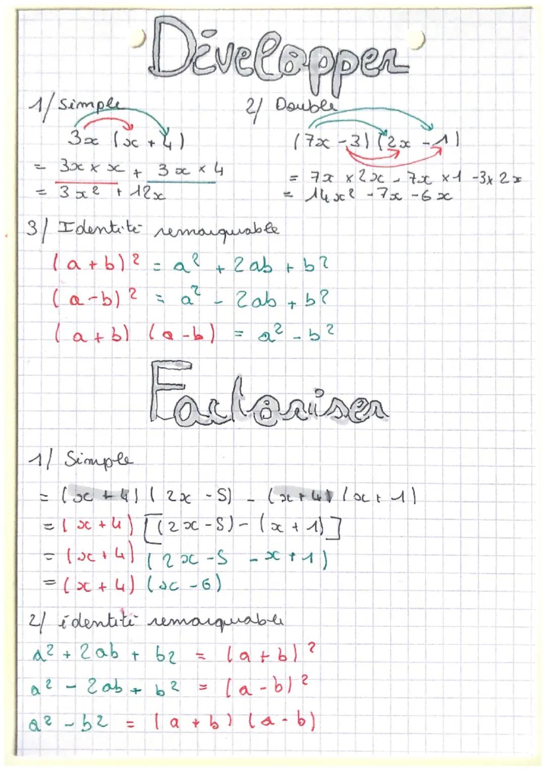 1/Simple
3x (JC+4)
3x x x
= 3x²
Développer
2/ Double
+
+ 12 х
3 x x 4
2 ab
2²-52
3/ Identite remarquable
(a+b) ² = al
(a - b) ² = a ²
2ab+b?