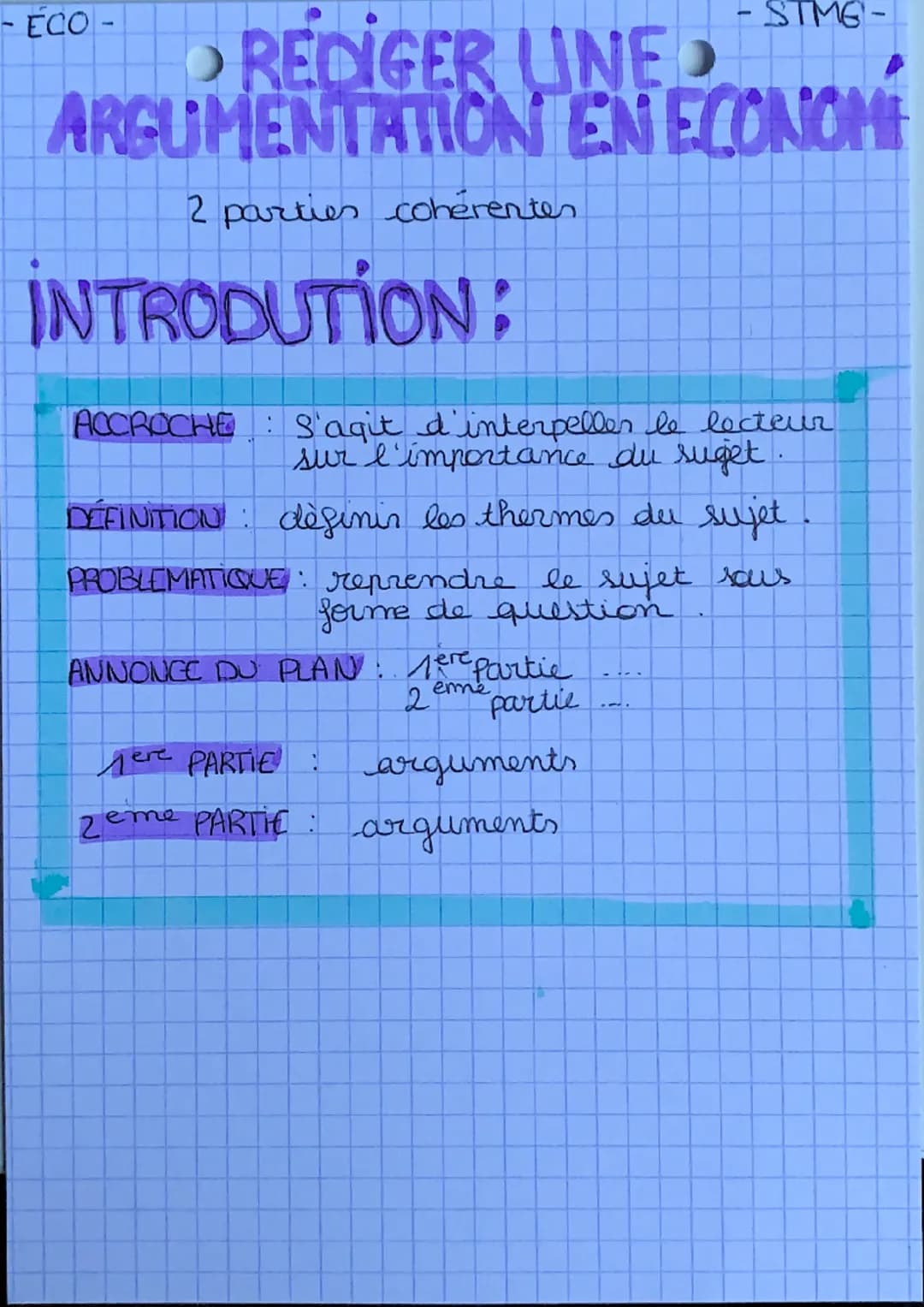 - ECO-
REDIGER UNED
ARGUMENTATION EN ECONOMI
2 parties cohérenter
INTRODUTiON:
- STMG-
ACCROCHE s'agit d'interpeller le lecteur
sur l'import